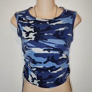 Z.ro Collection Blue Camo Ruched Side Tank Top